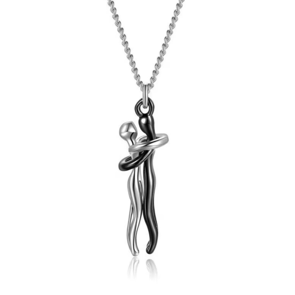 NEW! Elegant Couple Hug Silver & Black Embrace Pendant Necklace. 🫂 B0-30